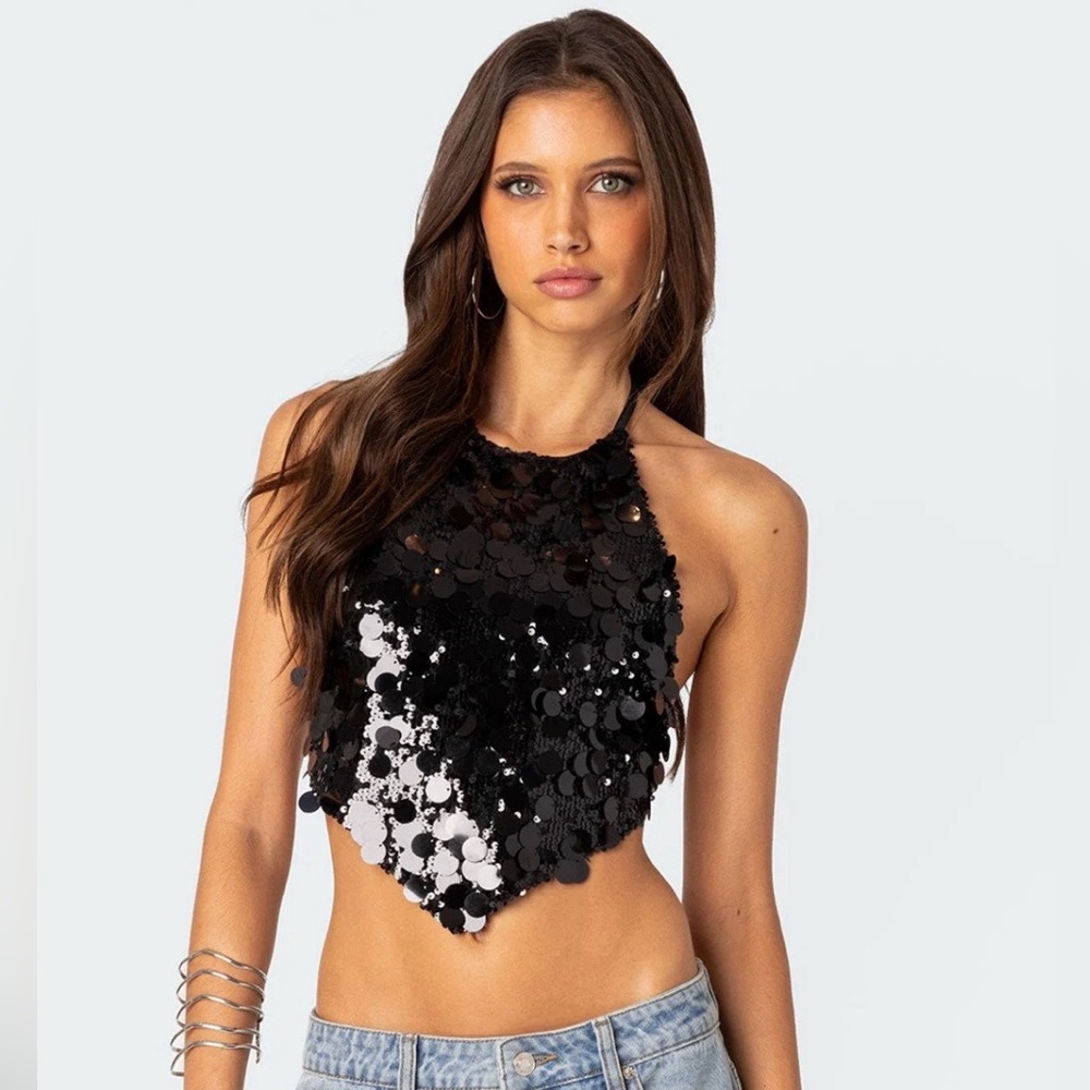 Edited Black Sequin Halter Top (New Without Tags)